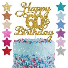 Happy 60th Birthday Cake Topper Sixty Daughter Son Sister Brother Glitter