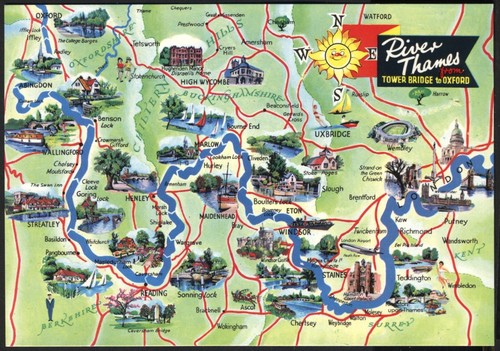 Modern postcard pictorial map - modern,