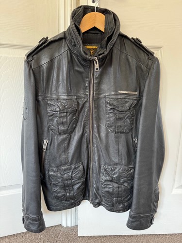 Superdry leather jacket black - leather,