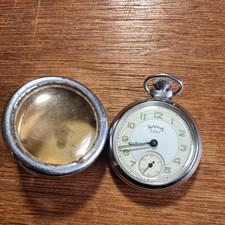 Vintage Chrome Services Army Pocket Watch c1970 Working 