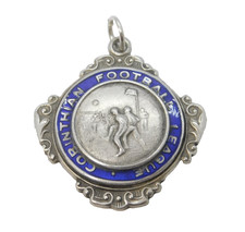 Sterling Silver Blue Enamel Corinthian Football Fob Medal Vintage 1961