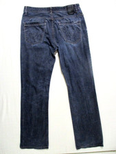 Voi Jeans Dark Blue Denim Button Fly Mens W34 L32 Black Leather Patch 100%Cotton