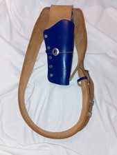 Western Style Cowboy Blue Thick Leather Single Holster with Belt. Free Postage.
