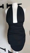 Zara Black Rouched  Backless Halterneck Dress Small