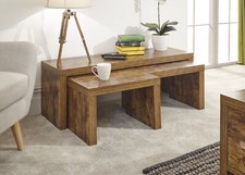 Jakarta Long John Nest Mango Wood Rustic Coffee Lamp and Modern End Table