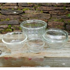 4 PYREX Etc Vintage Glass Bowls Dishes Jelly Blancmange Mould Kitchenalia Retro