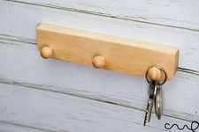 Magnetic Wooden Hook Rack , 3 Pegs for Fridge, Keys, Towels, Lightweight Use