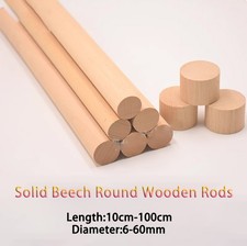 Solid Beech Round Wooden Rods Craft Sticks DIY Model Handmade Dia 6mm-60mm