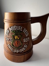 vintage San Miguel Beer wooden mug or stein, handcrafted in the Philippines