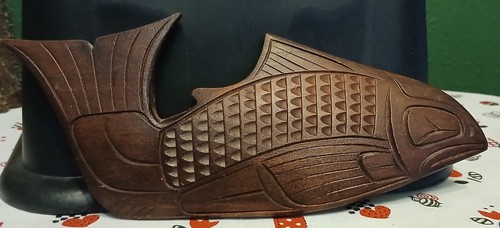 Hand carved salmon wadhams - salmon, c.