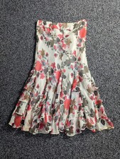 Coast Silk Skirt Size 8 Beige Floral Ruffle Tiered Chiffon Boho Fairy Midi