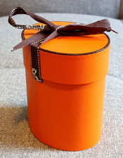 Authentic empty Hermes oval scarf box with ribbons - 11cm x 9cm x 7.5cm