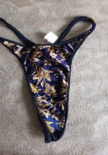 Cosabella Vintage Blue/Gold String Velvet Thong Bikini Made In  Italy Sz S Rare