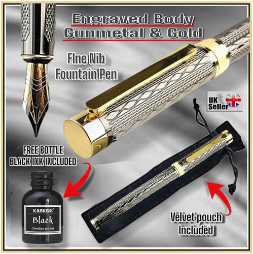 Gunmetal gold fountain pen - gold,