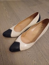80s Vintage Court Shoes Women,  Black And White,  Size 38.5/5.5 UK, Real Leather