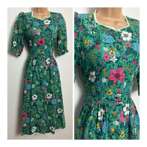 Vintage 80s green floral - floral, &
