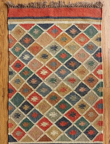 Wool kilim jute area - wool,