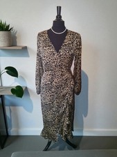 NEW QUIZ Leopard Print Frilled Occasion Wrap Dress Size 10