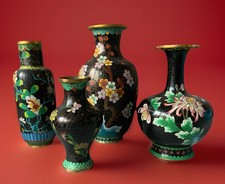 Lot Of 4 CLOISONNE Noir Enamel