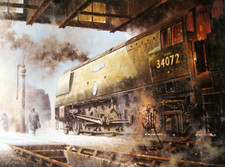 LOCOMOTIVE 257 SQUADRON EXMOUTH JUNCTION 1950s VINTAGE MOUNTED RAILWAY PRINT