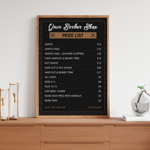 Barber hair salon price list - hair,