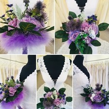 Wedding Bridal Bouquet Lilac French Beaded Roses, Thistle, Feathers, Swarovski