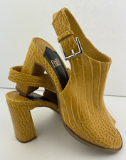 Faith Women's Mustard Slingback, High Block Heel, Animal Print Shoes, UK 4. VGC.
