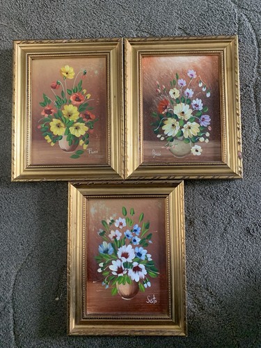 Three vintage floral oil - vintage,