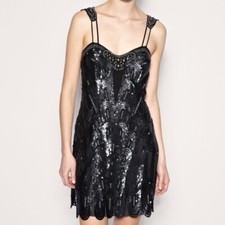 Karen Millen Vintage Black Beaded Sequinned 1920s Flapper Style Evening Dress 10