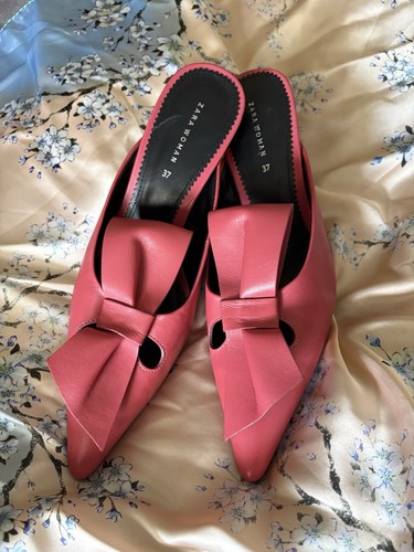 Zara pink bow pointed toe - pink,