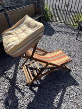 Antique Edwardian Original Deck Chair & Sun Canopy Candy Strip Hardwood C:-1900s