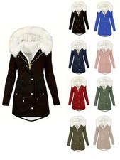 Fur Fleece Hooded Jacket Winter Parka Coats Plus Women Ladies Warm Long Coat UK