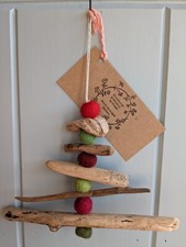 Hanging Christmas Tree Decoration Driftwood and Felt Handmade in Wales