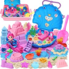 Mermaid Magic Sandbox Kit with 900g Magic Sand, Castle Molds, Gems, Sensory Toys