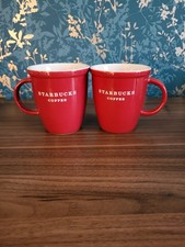 STARBUCKS 2010 RED COFFEE MUGS X2, Red Lipped Design. Collectables 