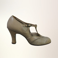 20s Flapper Shoes Vintage Heels Spectator T-Strap Women's Basket Weave 6