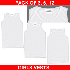 3,6,12 Pack Girls 100% Cotton White Vests With Bow School Uniform Underwear Vest