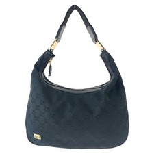 GUCCI Hobo 145757 Shoulder Bag Black SilverHardware GG canvas/leather