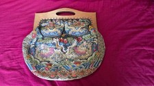 Antique Chinese Qing Textile Embroidery  Dragons  Bag Circa 1850