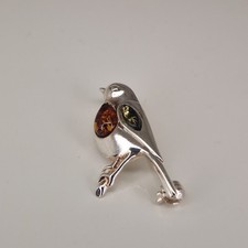 Amber Bird Brooch Sterling
