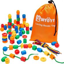 Threading Beads 70 Pack for Kids 5+ - Colorful Montessori Lacing Toy Set