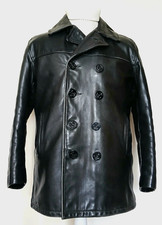SUPERB SCHOTT U.S 740N PEA JACKET - 38 - HEAVY DUTY VINTAGE BLACK LEATHER IN VGC