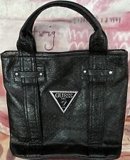 Guess logo embossed faux leather black handbag