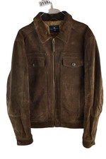 M&S Blue Harbour Brown Leather Bomber Jacket size M Mens Casual Outdoors