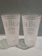 Promotional Set of 2 Jim Beam Bourbon Highball Tall Frosted Drinking Glasses GC