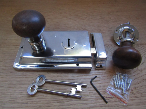 Teak and chrome rim knob - chrome,