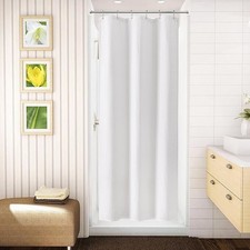 Shower Curtain Polyester 92x182cm for Small Bathroom with Hooks Waterproof White