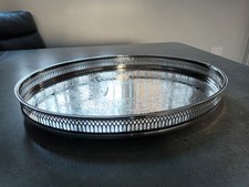 large silver plated gallery tray 16" x 12" oval