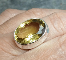 Large 925 Silver Cut CITRINE Solitaire Ring Sz P-7.5 R912~Silverwave*uk Jewelry