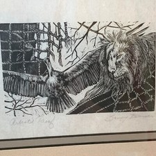 Lion and the Eagle Woodcut